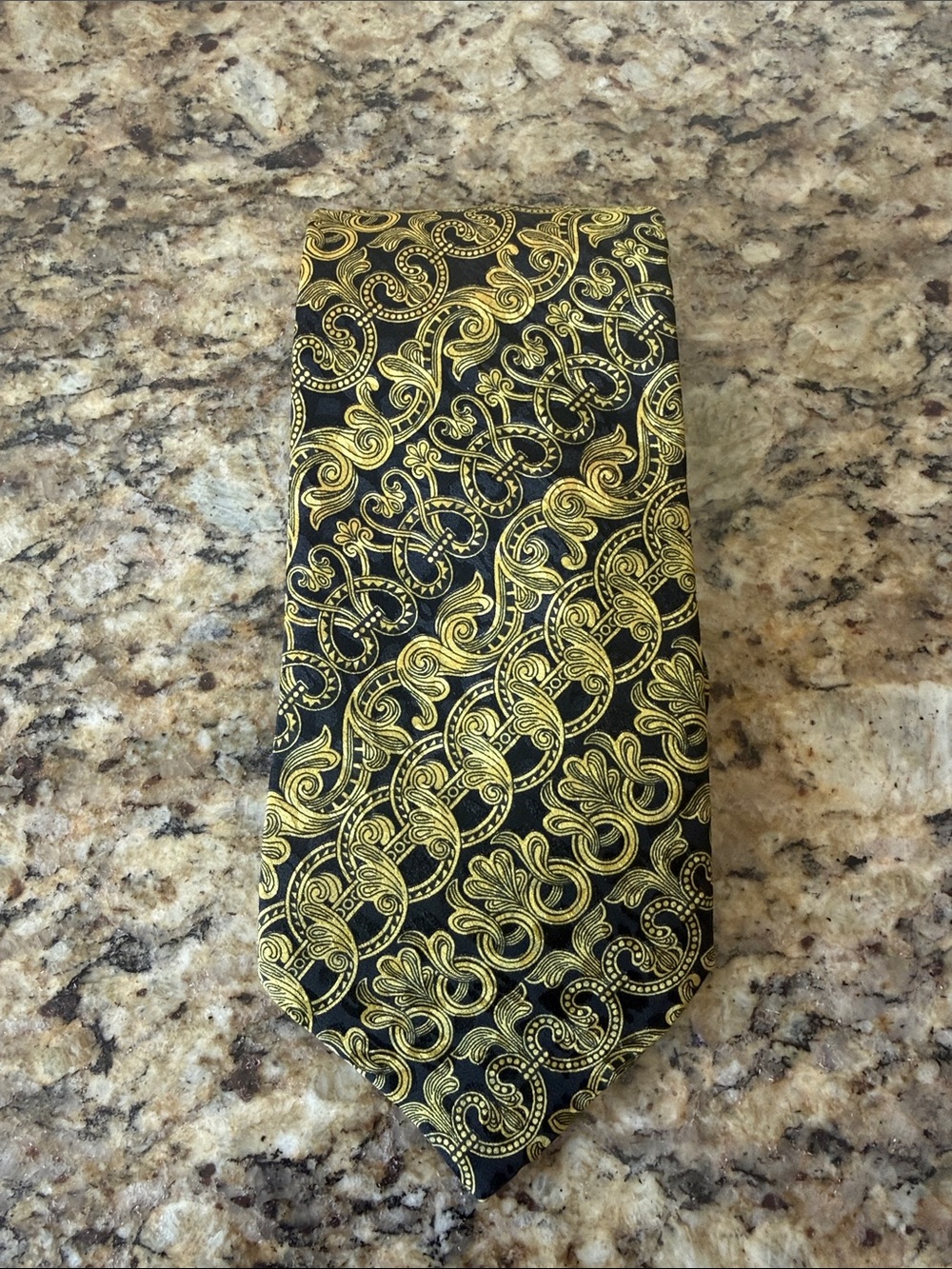 Brioni Black and Gold Paisley Silk Tie